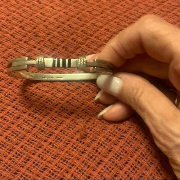 Silver tone bracelet with black accents. Fits small wrist. - Picture 5 of 13